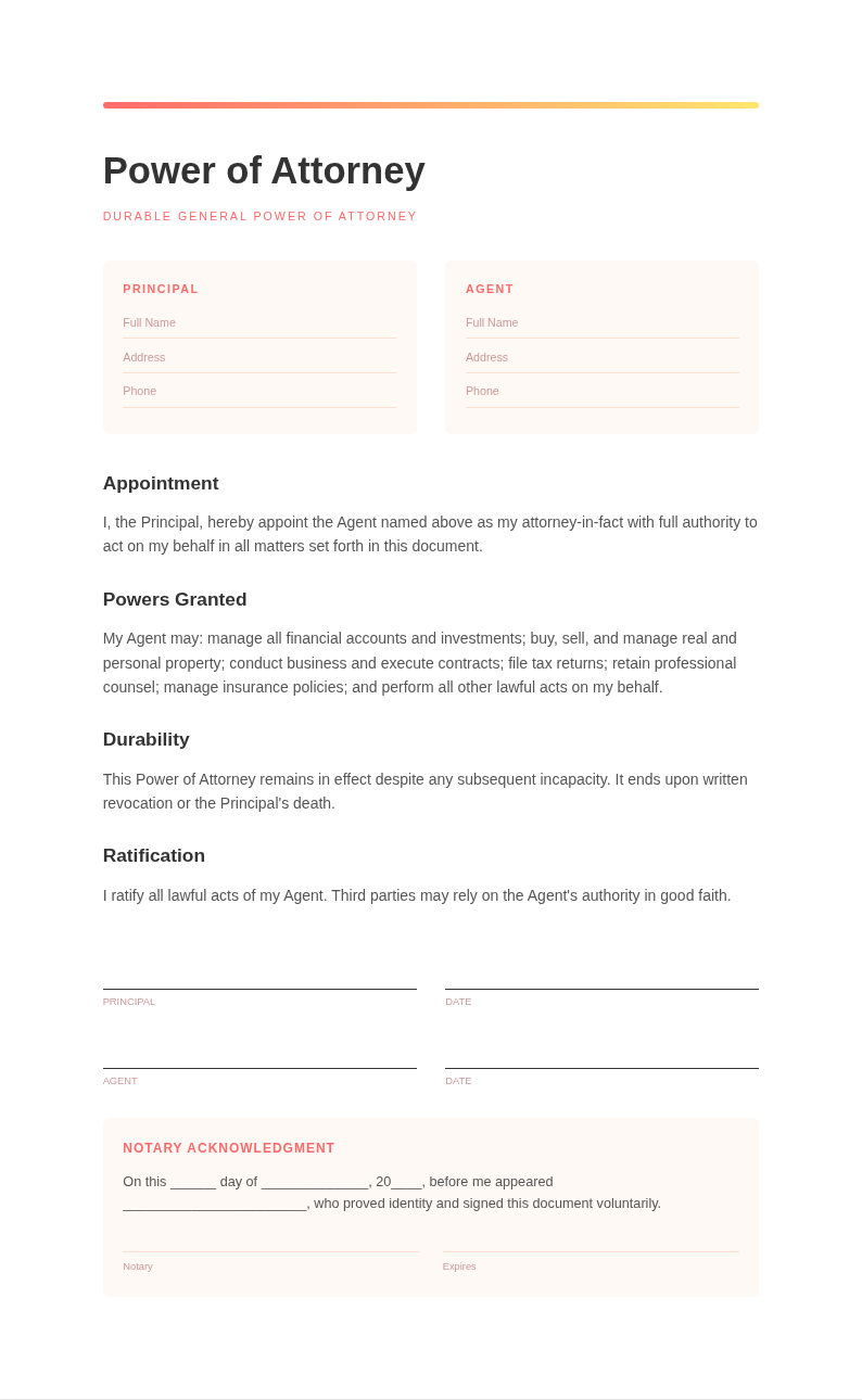 Warm Professional Power of Attorney